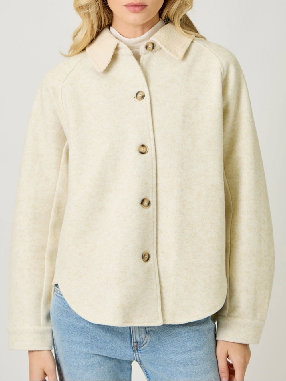Brand NWT Boutique Women's Cream Button-Up Shirt Jacket